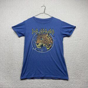 Retro Def Leppard Faded Graphic Tee Blue Men British Rock Music Merch Read